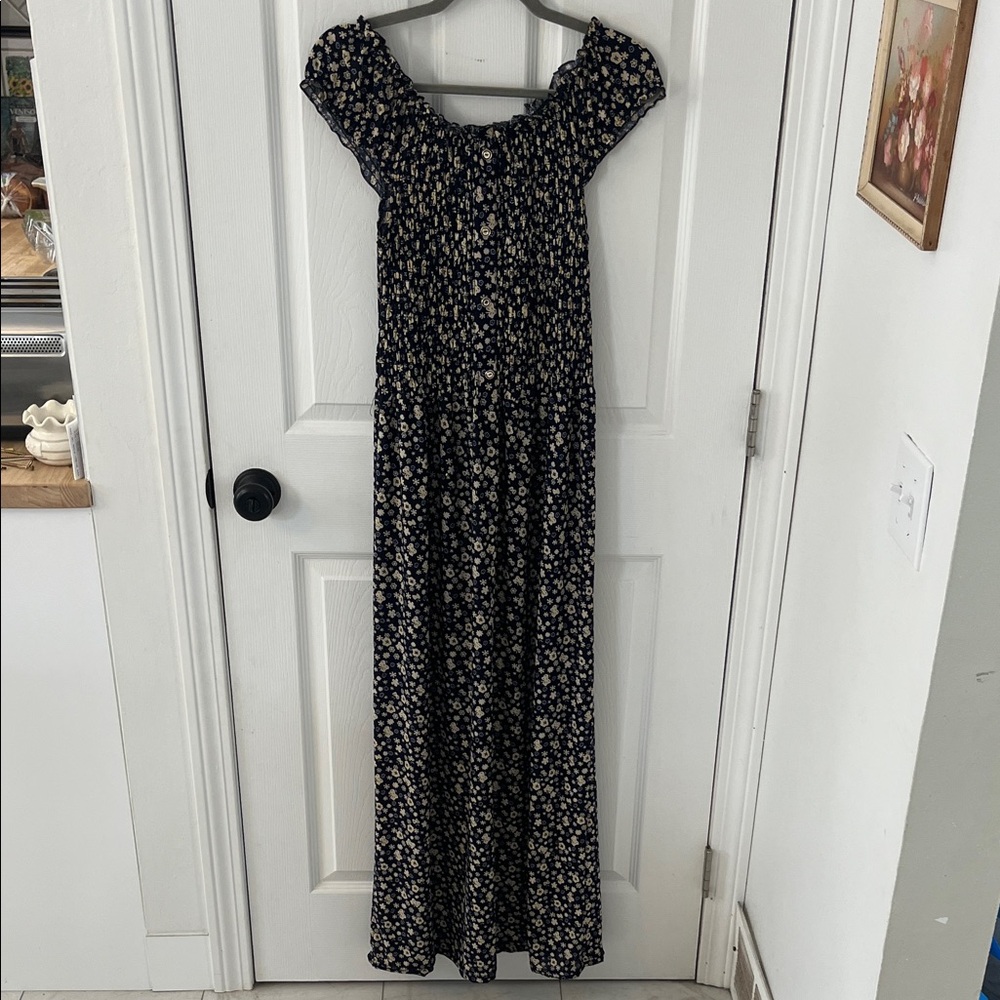 Seven Islands Floral Off-Shoulder Maxi Dress - Navy with Cream Floral